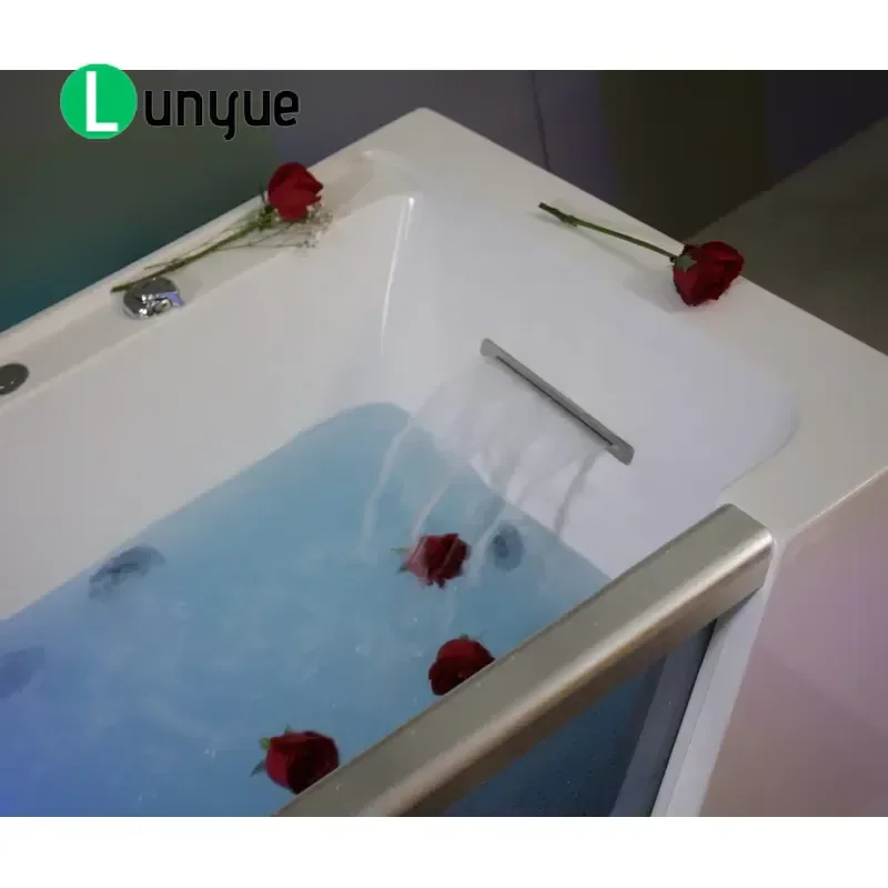Modern Acrylic Indoor Massage Whirlpool Bathtub With Tempered Glass Hot Sale Home Bathroom Spa Tub Relaxing Hydrotherapy