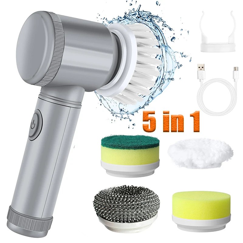 

5 in 1 Powerful Electric Cleaning Brush Spin Scrubber Brush Deep Cleaning with 5 Replaceable Heads For Bathroom Kitchen 2025 New