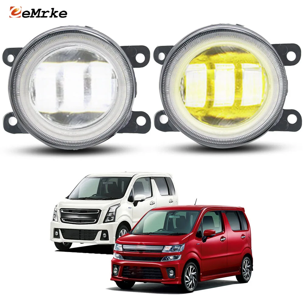 

For Suzuki Wagon R Mk6 MH 35S / 55S / 85S / 95S 2017-2022 LED Fog Driving Lights with Lens DRL Car PTF Angel Eyes Rings 40W