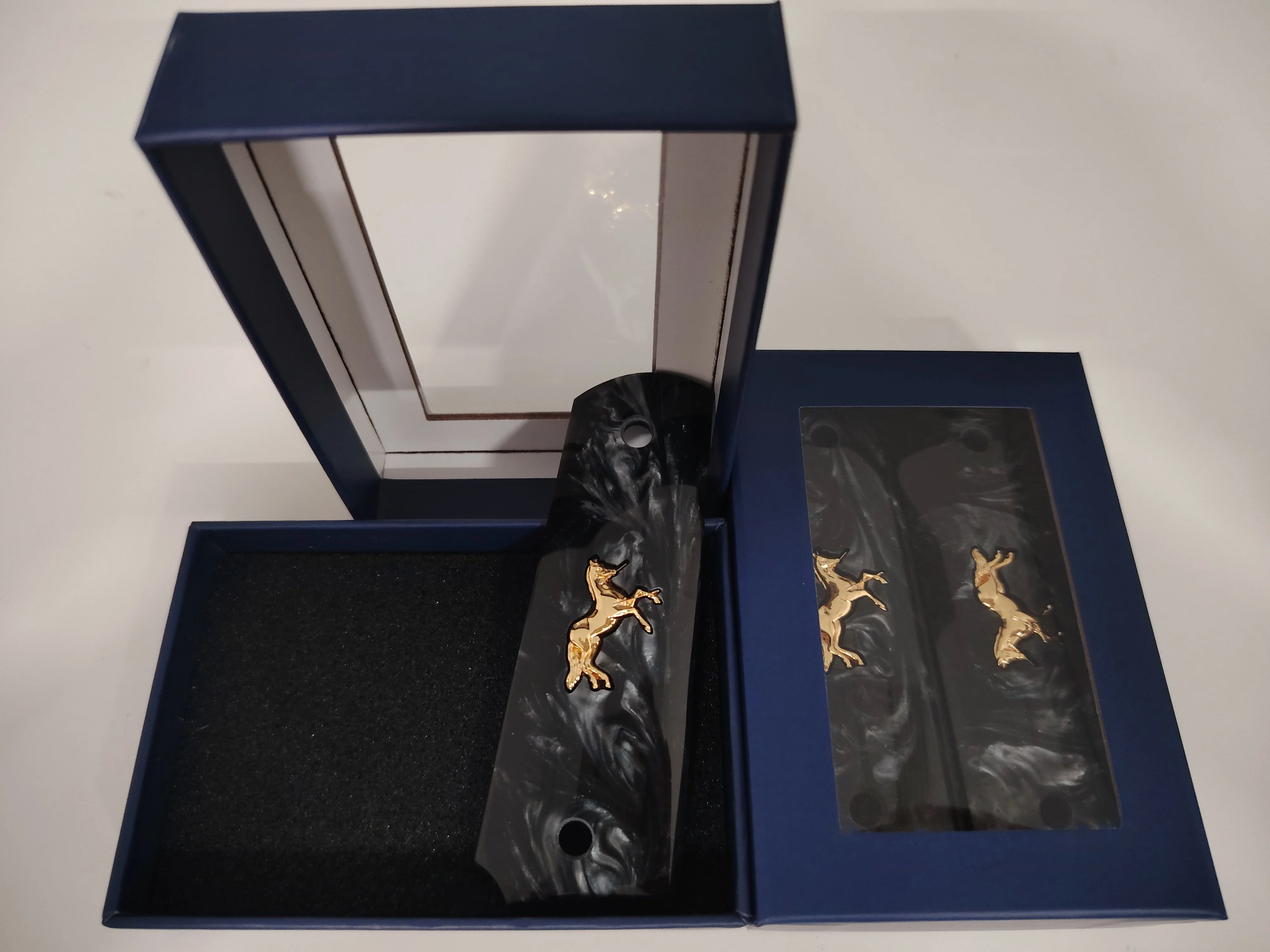 1911 Grips Full Size,Black pearl with Gold Horse,Fits Colt,Kimber,Springfield,Remington,Rock Island,Government Commander