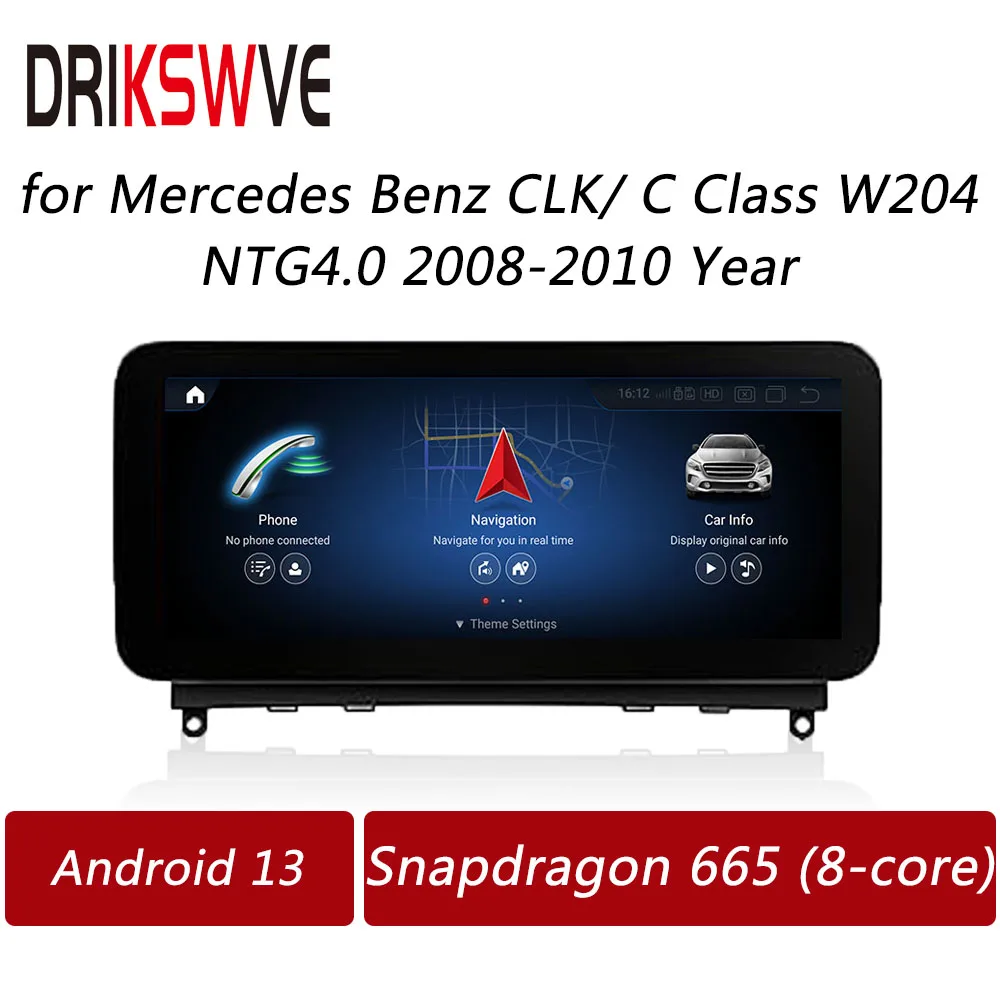 

DRIKSWVE Android 13 авто и CarPlay экран с восьмиядерным Snapdragon 665 1920*720 для Mercedes Benz CLK C CLASS W204 NTG4.0 система