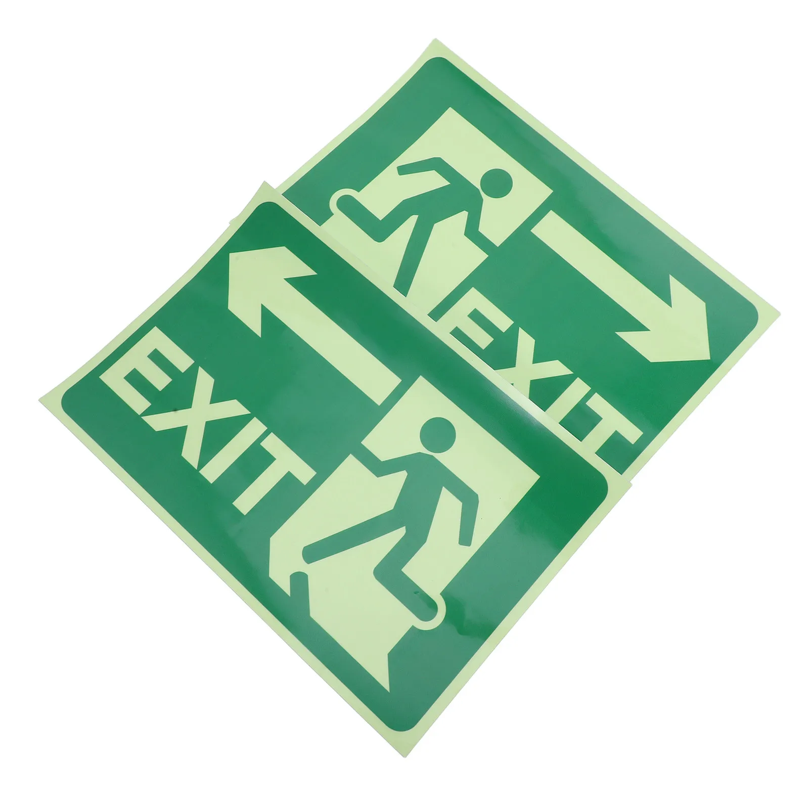 2Sheets Night Glow Exit Signs Self Adhesive Emergency Fire Safety Stickers Reflective Luminous Door Decals for Building