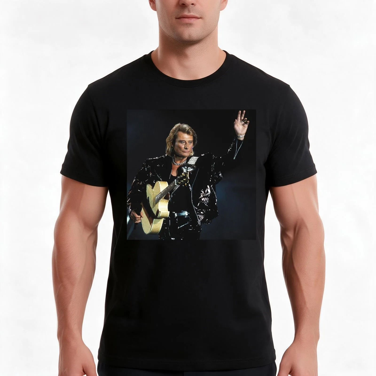 Mens Womens Johnny Show Case Hallyday Music Retro T-Shirt, Summer Casual Cotton Tee, Oversized Streetwear Tops, Unisex Men Women
