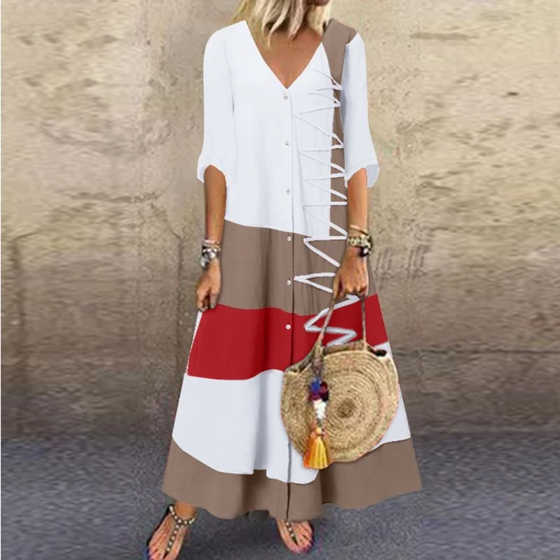 Frauen Boho Print Maxi kleider Sommer Vintage lässig locker Kleid weibliche Strand Urlaub Party lange Kleider Vestidos Robe Streetwear