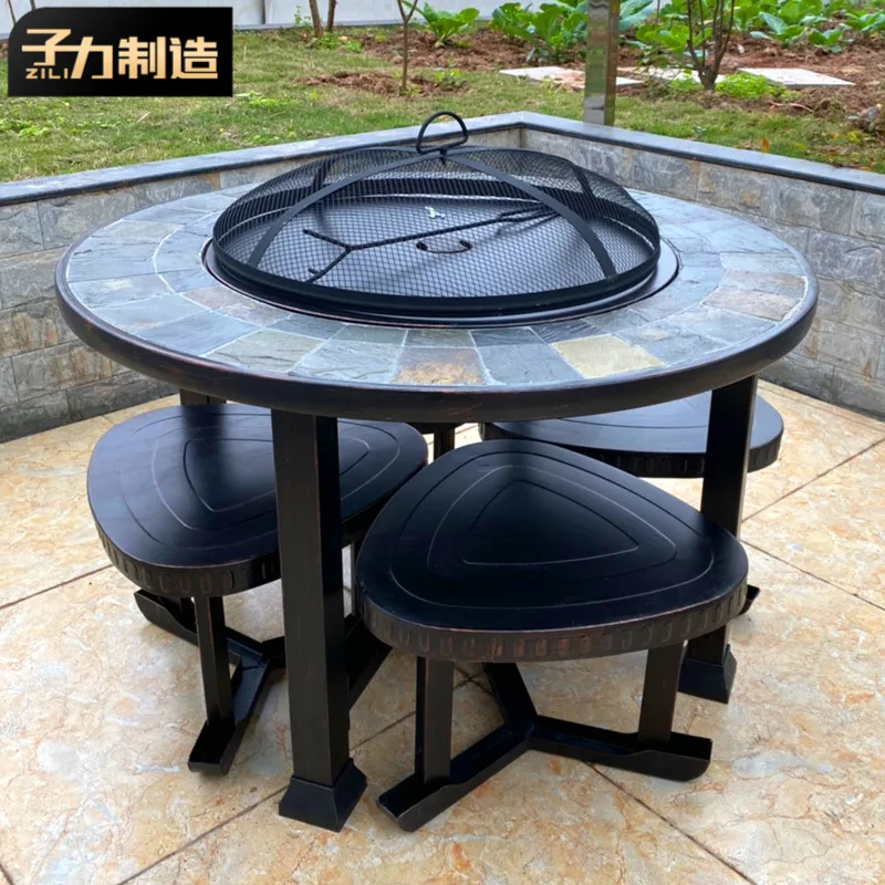 Zili Barbecue Table and Chair Iron Art Combination Courtyard Garden Home