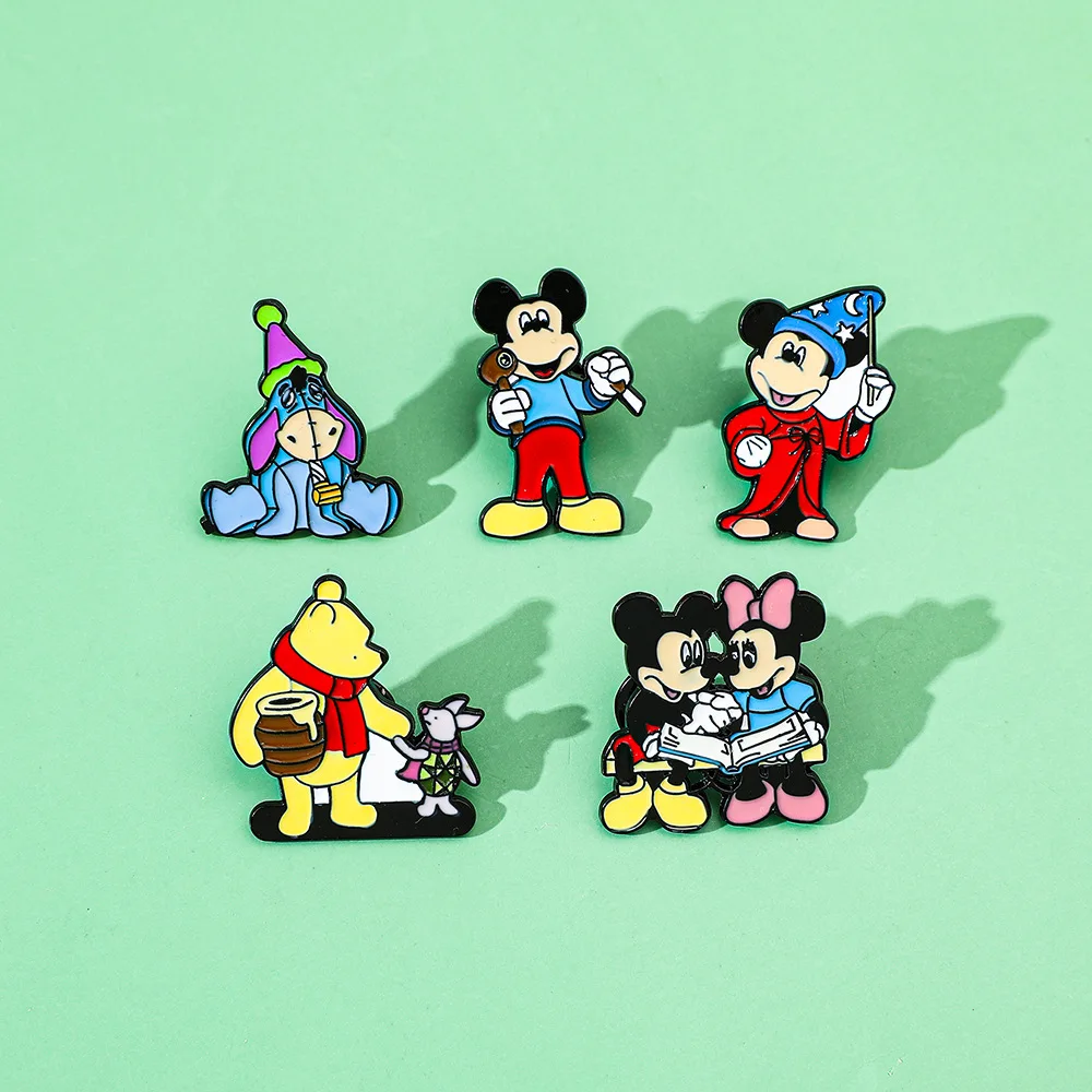 Disney Mickey Mouse Enamel Pins Cartoon Winnie The Pooh Eeyore Denim Jacket Brooches Ladies Brooch Shirt Badge Hat Jewelry Gift