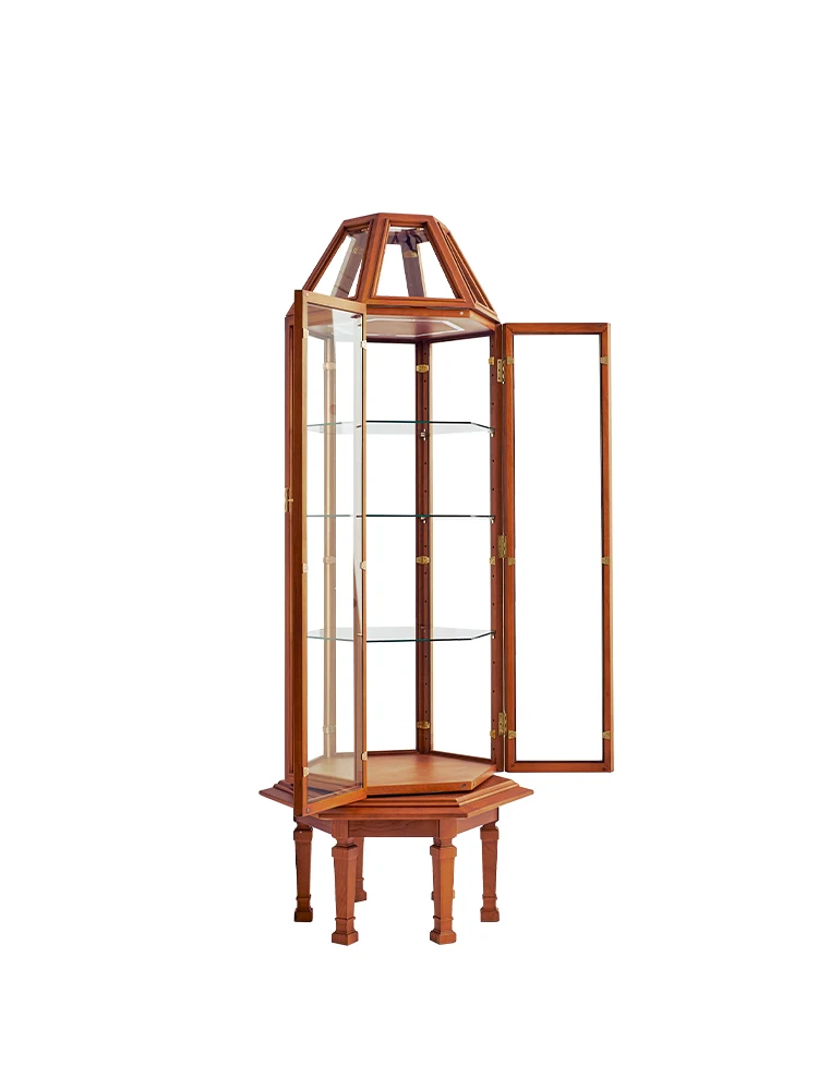 

Glass display case Cherry wood rotating figure model with lamp Storage wine cabinet