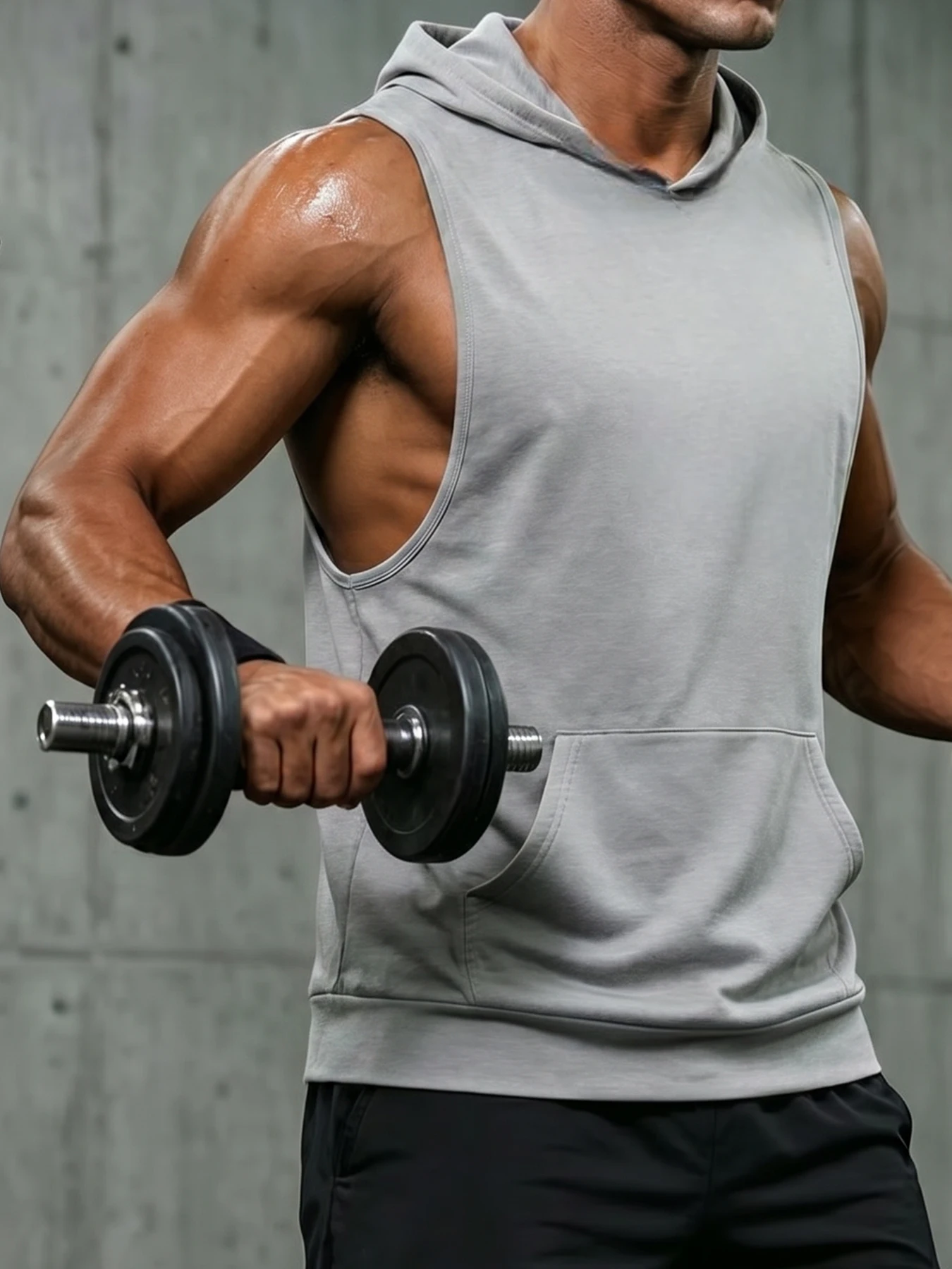 Men's Hooded Sleeveless Tank Top Kangaroo Pocket Athletic Gym Workout Muscle Hoodie Vest Gym Training Athletic Hoodie Vest
