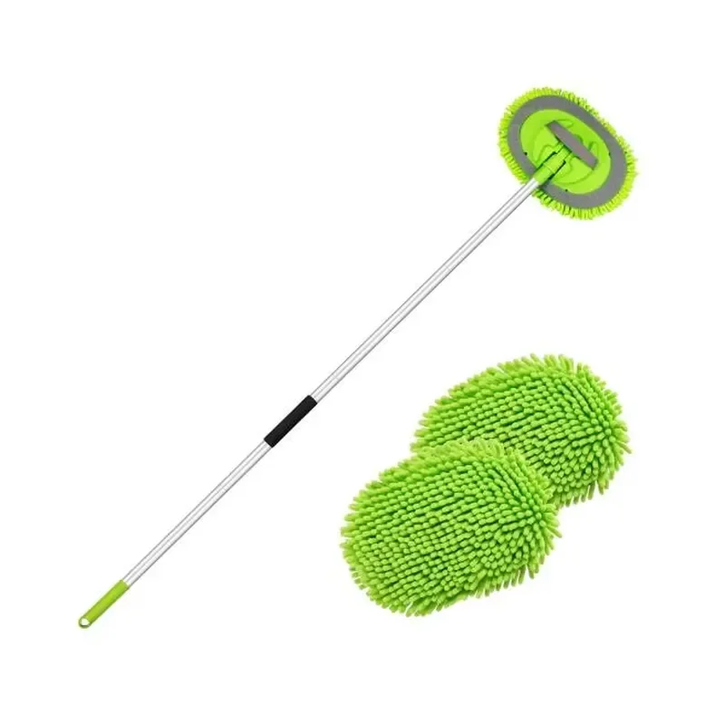 Car Wash Brush Mop Cleaning Tool with Long Handle Kit for Detailing Car Chenille Sponge Duster Microfiber Mop Head