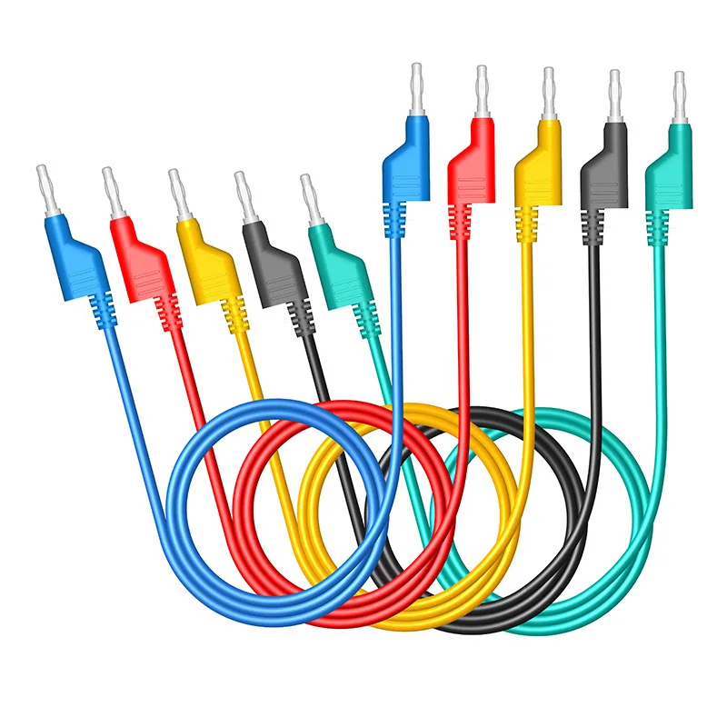 

5PCS 1M Stackable Dual 4mm Banana Plug to Banana Plug Multimeter Test Leads Cable Kit 1000V/20A 5 Colors Alligator Clip