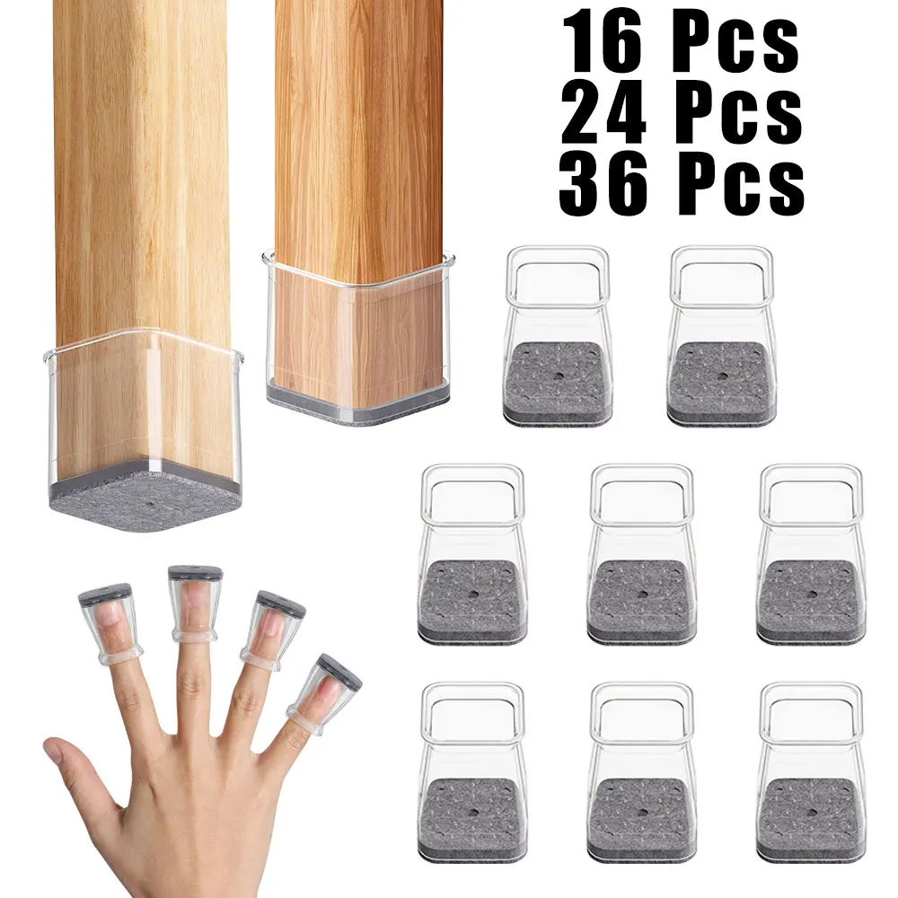 16/36 PCS Chair Leg Floor Protectors Square, Silicone Felt Furniture Leg Pads Caps Covers for Hardwood Floors (Fit: 13mm - 20mm)