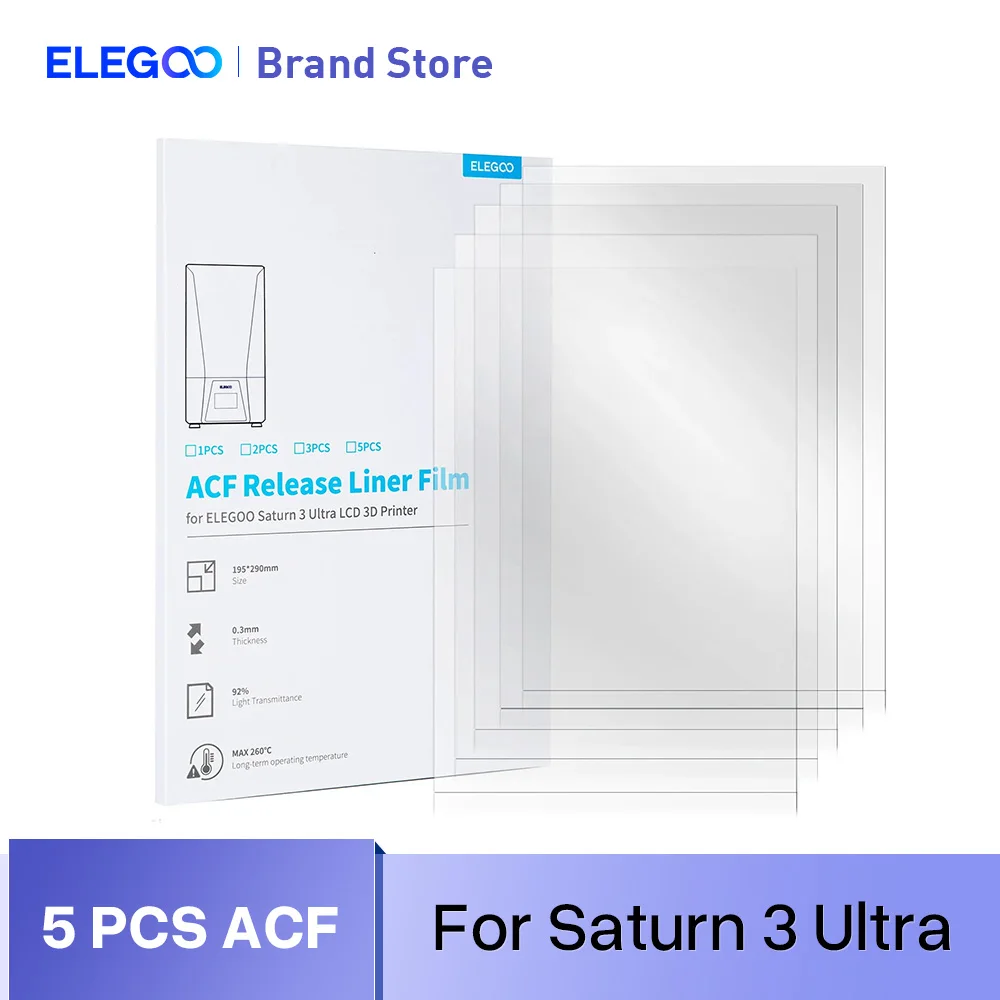 ELEGOO 5PCs ACF Release Films Set for SATURN 3 ULTRA MSLA 3D Printer 0.3mm thickness 3D Printer Parts Filament