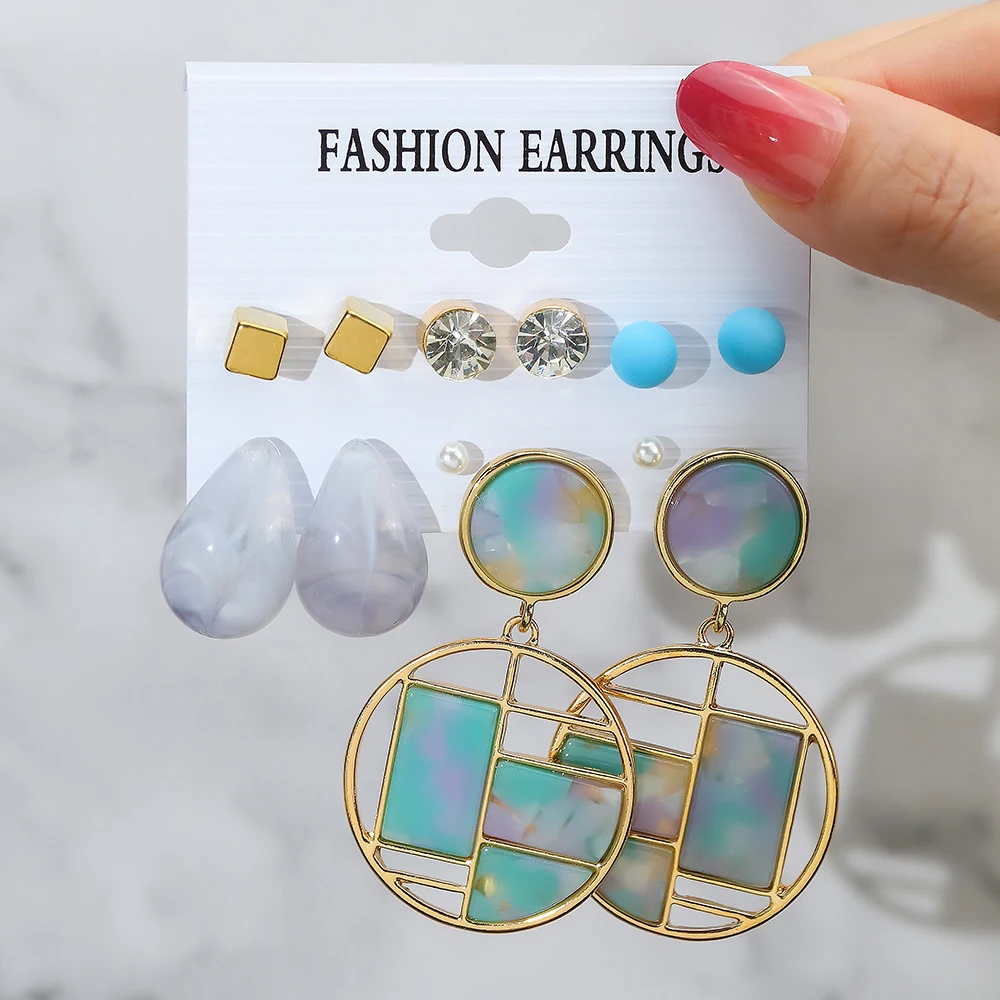 Cute Resin Acrylic Flower Earrings Set Geometric Dangle Earrings for Women Girls Circle Hoop Earrings Exaggerated Trendy Jewelry