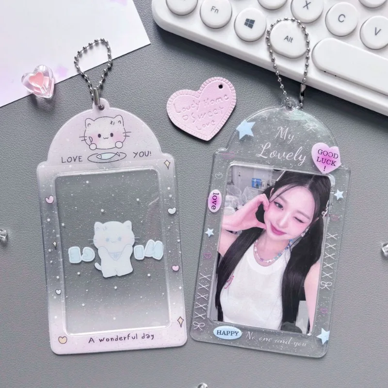 Transparent Practical Glitter Love Cartoon Student Girl Heart Card Sleeve Small Card Random Card Collection Card Sleeve