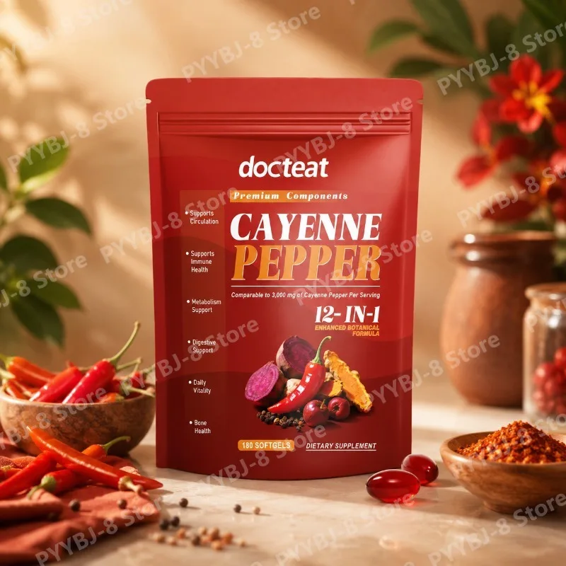 Cápsulas de Pimienta Cayena con Aceite de Semillas de Chile, Berberina y Vitamina E, Favorecen el Metabolismo Digestivo Normal y la Salud Inmunológica