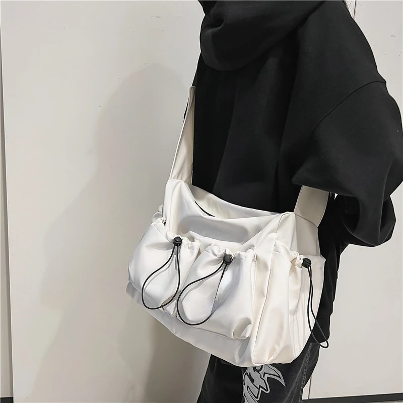 Fashion Grunge Cargo Men Shoulder Bag Women Ins Solid Y2k Casual Handbags Japanese Simple Crossbody Messenger Bags High-capacity