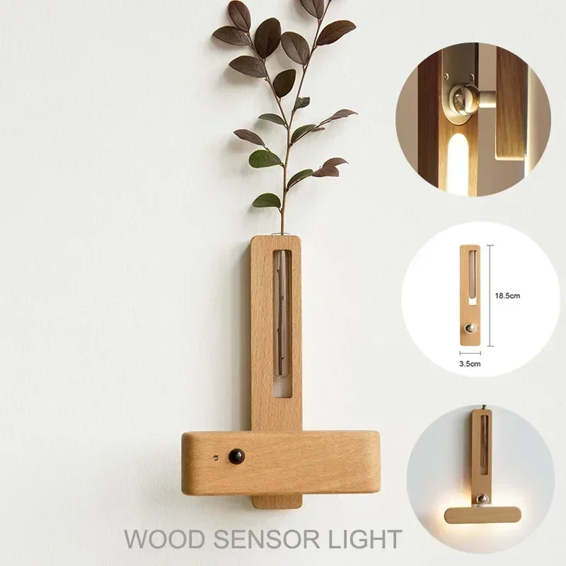 Xiaomi LED Wood Night Lamp With Motion Sensor Wall Light Rechargeable USB 360 Rotation Magnetic For Bedroom Bedside Table Decor