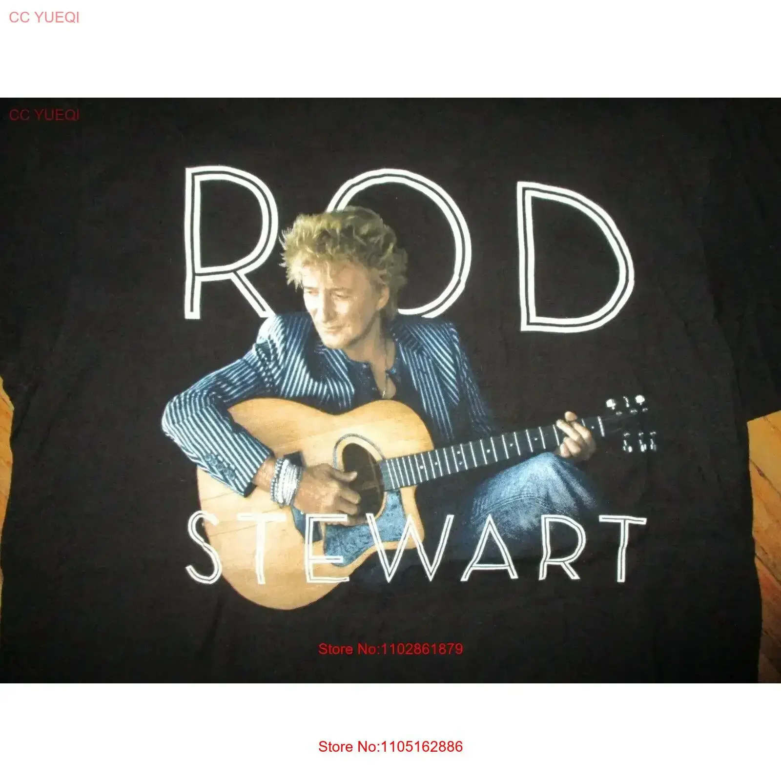 ROD STEWART CONCERT T SHIRTTour Dates Cities 2015 Acoustic Guitar Pic Adult MED vintage Washed designer clothes Casual