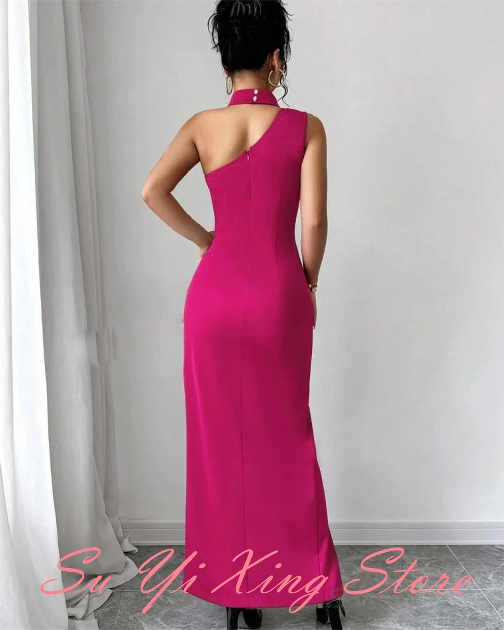 Customized  Graceful One Shoulder Evening Dress Exquisite Flowers Celebrity Gowns Fashion  Sheath Side Slit  Party Dres