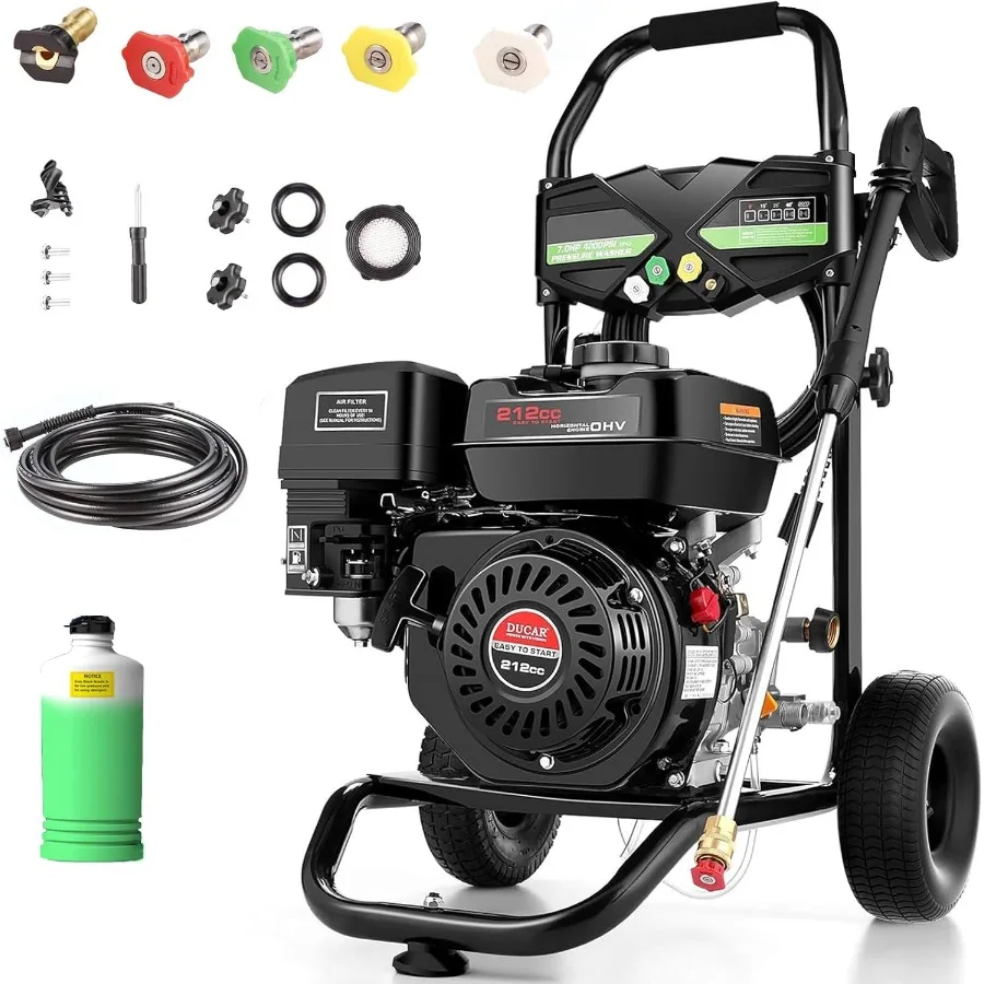 

4200PSI Gas Pressure Washer 4.0GPM Commercial Power Washer Gas Powered 212cc 7.0 HP Engine Includes 0.7L Soap Tank 5 QC Nozzles