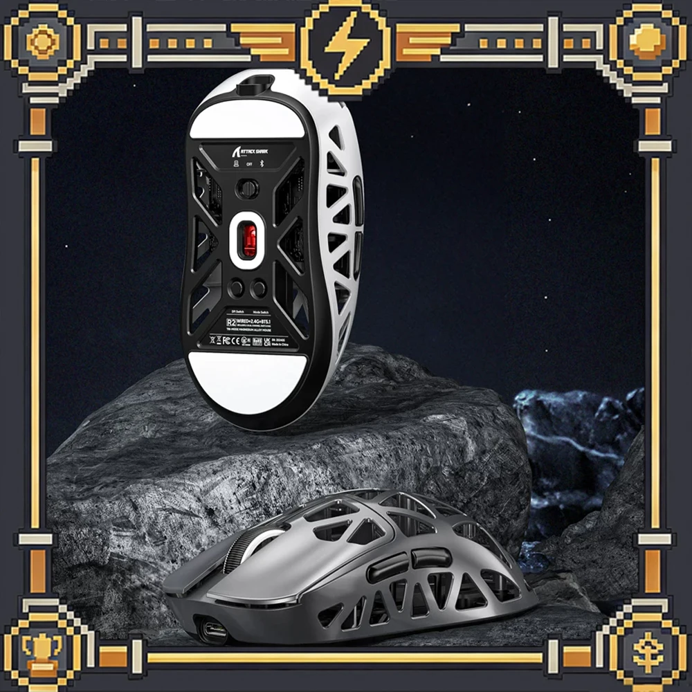 Attack Shark R2 Wireless Gaming Mouse Magnesium Alloy PAW3950 42000 DPI 8000Hz Polling Rate Tri-Mode Lightweight Esports Mouse