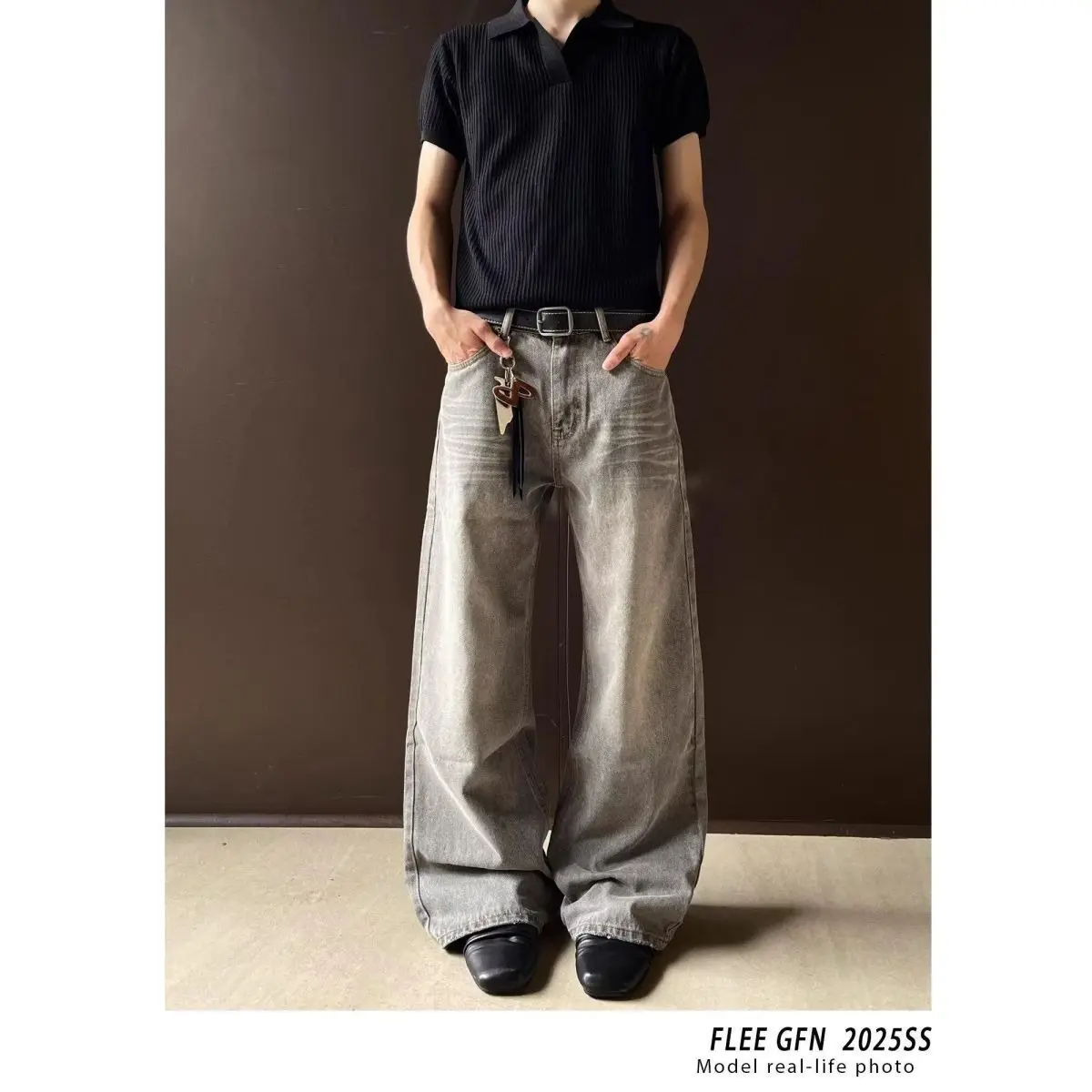 

Ретро-джинсы в американском стиле, свободные прямые повседневные широкие брюки унисекс, осенне-зимние, новые, из хлопкового эластичного денима