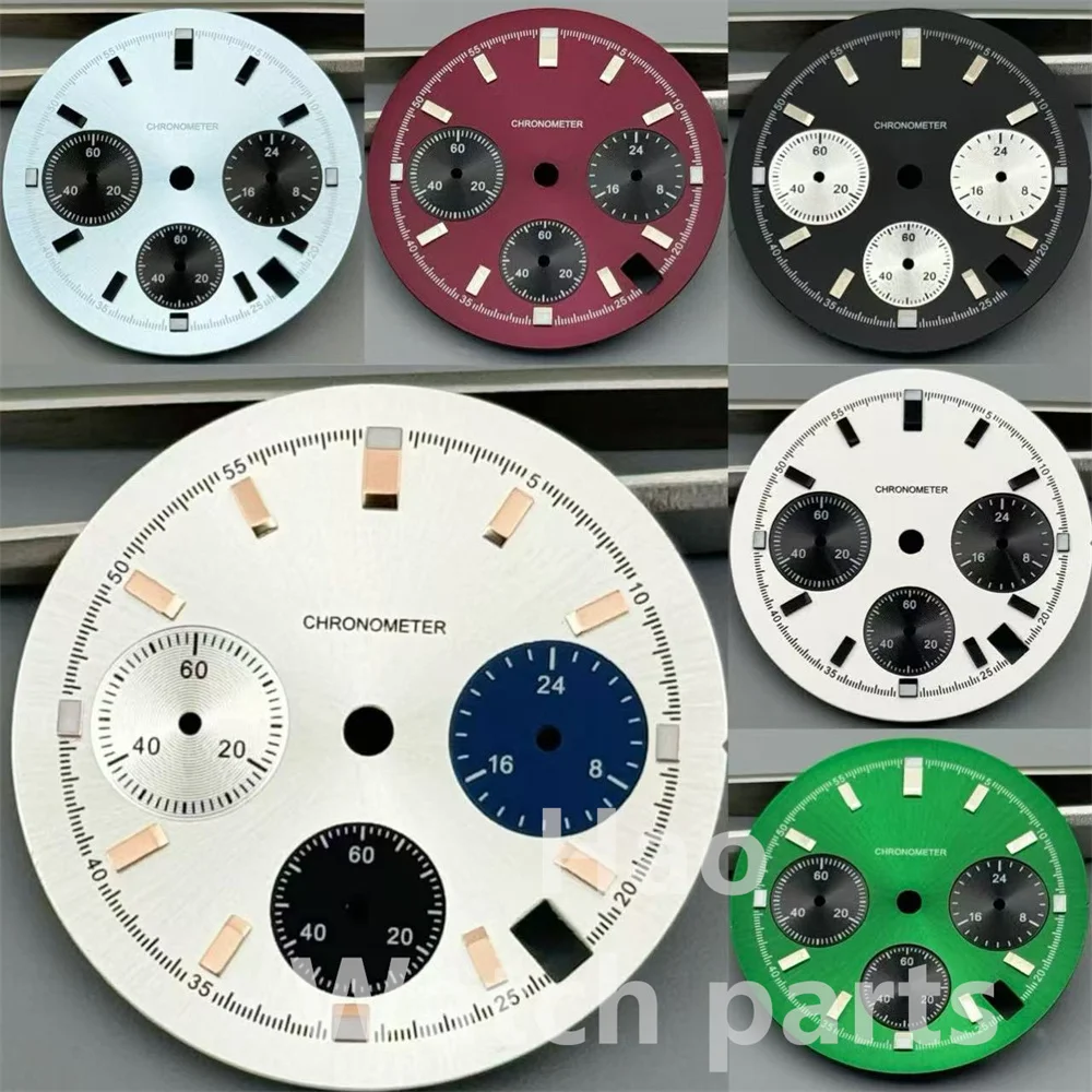 جديد 29.6 مللي متر أزرق ثلجي/بورجوندي أحمر/أسود/أبيض/كورال أخضر كرونوغراف VK63 الطلب مع VK63 6 دبوس الأيدي C3 Lume Fit VK63 #3