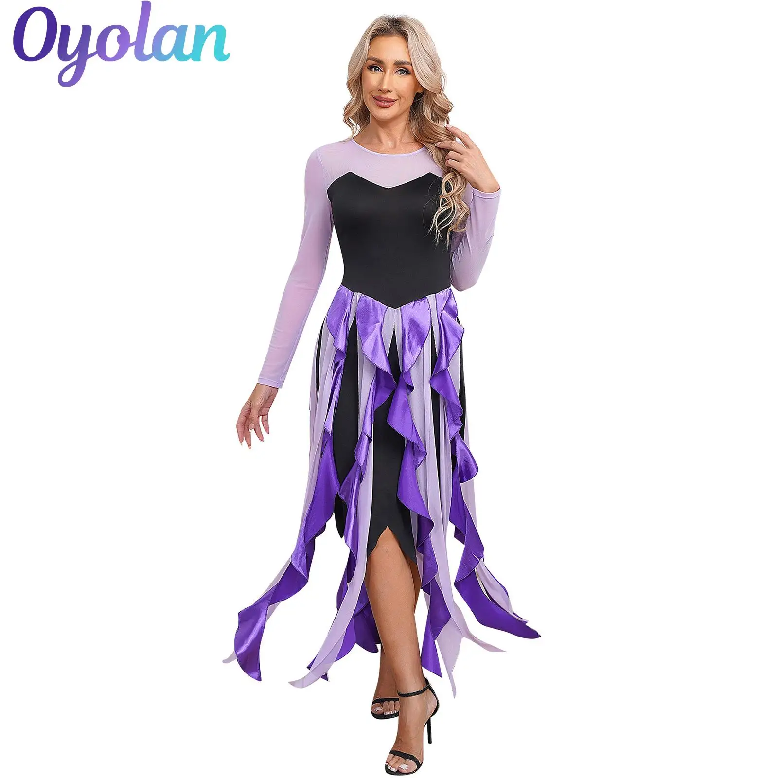 

Womens Witch Mermaid Sea Cosplay Outfits Halloween Octopus Twisted Cascading Ruffle A-Line Dress Theme Party Masquerade Costumes