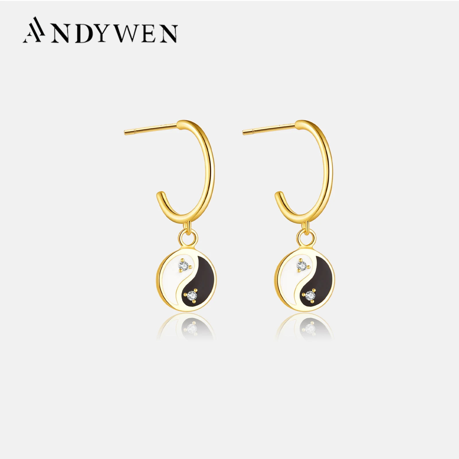 ANDYWEN 925 Sterling Silver 2023 White Black Enamel Pendant Drop Earring Necklace Jewelry Set Women Fashion Crystal Wedding Gift