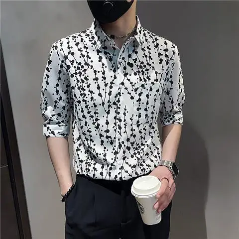 Camisa de moda con cuello vuelto, cárdigan informal de retazos con botones de tres cuartos, estampado Vintage Y2K, Tops que combinan con todo, novedad de verano