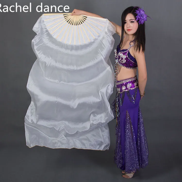 China Real 100% Silk Oriental Dancing Fan Veils Gradient Fire Many Colors Fan Belly Dancing Stage Performance Property Dance Fan