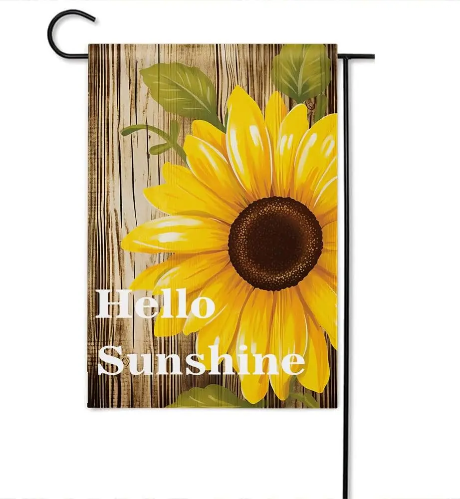 Gkyygk Welcome Garden Flag Hello Sunshine Sunflower 12x18 Inch Double Sided Small Burlap Banners Yard House Decor for Men Wo LLG