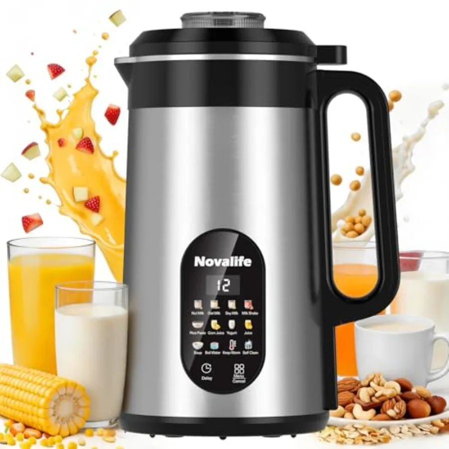 Máquina para Hacer Leche de Frutos Secos 12 en 1 para Uso Doméstico: Acero Inoxidable, Blanca, Producción Automática de Leche de Soya/Avena/Almendras con Inicio Retardado de 12H, Sel