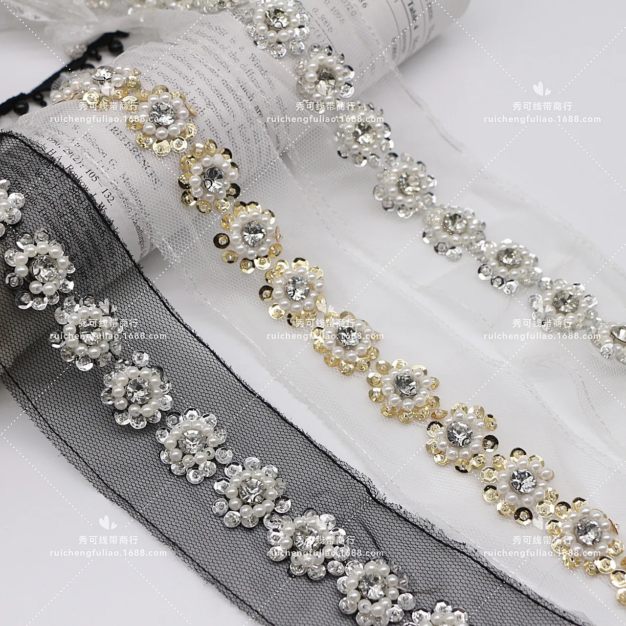 Hand-sewn Crystal Chain Belt Nail Bead Lace Trim Accessories Clothing Collar Decoration DIY Material Accessories