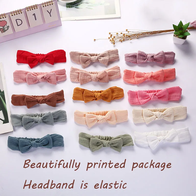 European And American Solid Color Cute Printed Bow Children\'s Hairband Bow Headband Zou Cloth Cotton Headband Set Soft And Skin-