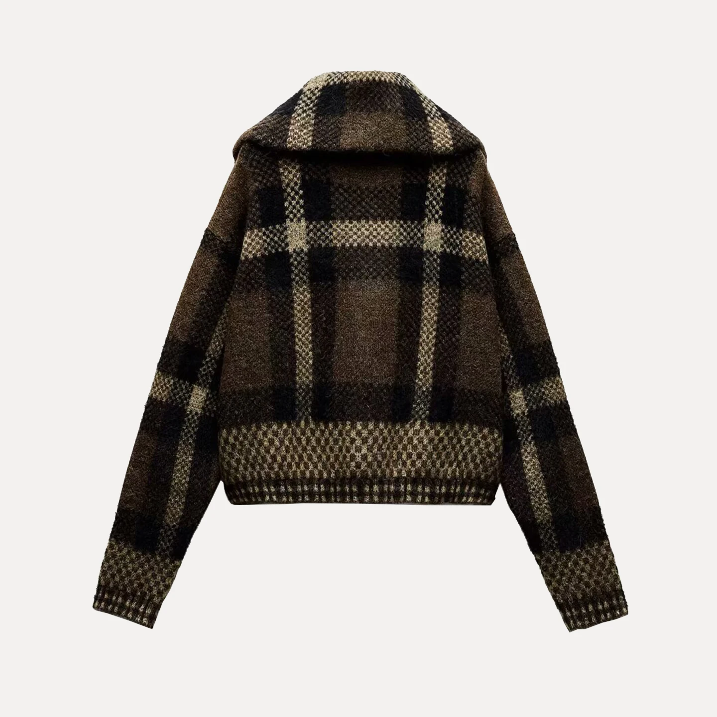 Z 2025 New Faion Personali tejido a cuadros piloto Jaet mujer ort prendas de vestir exteriores ajuste suelto largo Sve cierre de cremallera