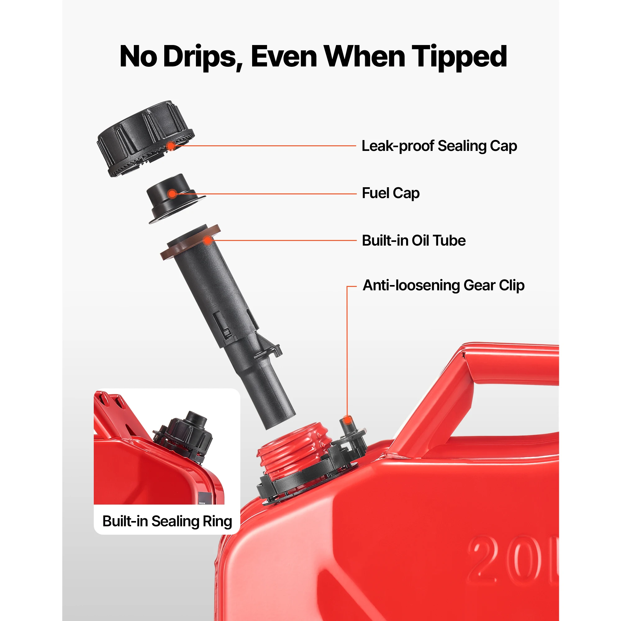 2 Packs Red Metal Fuel Container / Fuel Jerry Can with Spout and Comfort Handle / Leakproof & Corrosion-resistant Metal Gas Tank for Most Cars / Motorcycle /ATV / UTV，5.3 Gallon, 6 L/min Max Flow Rate view 3