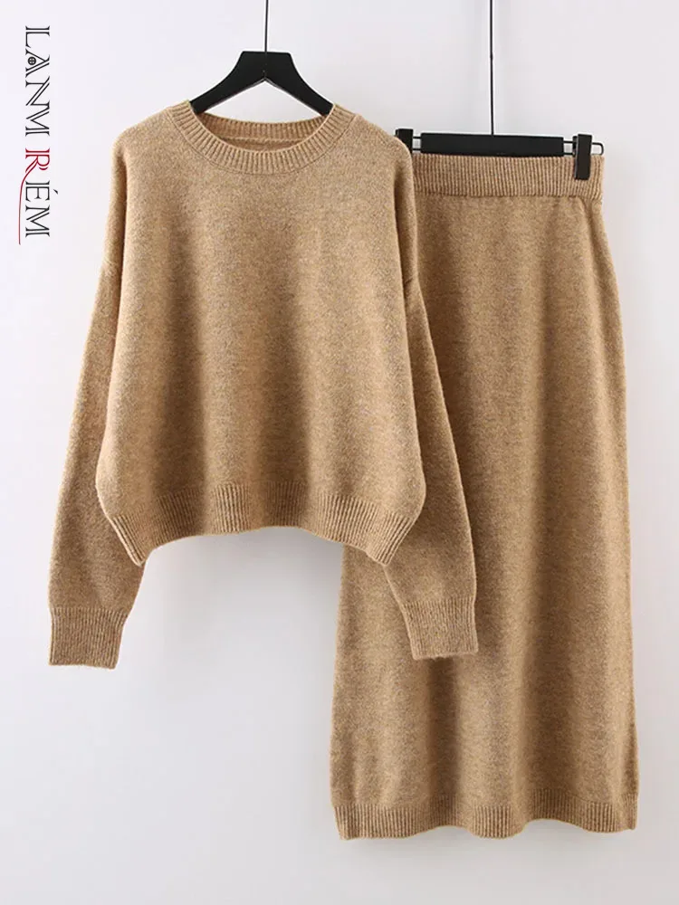 

LANMREM Elegant Two-piece Set For Women O-neck Long Sleeves Sweater With Elastic Waist Skirt 2024 Female Autumn New 2Z2251