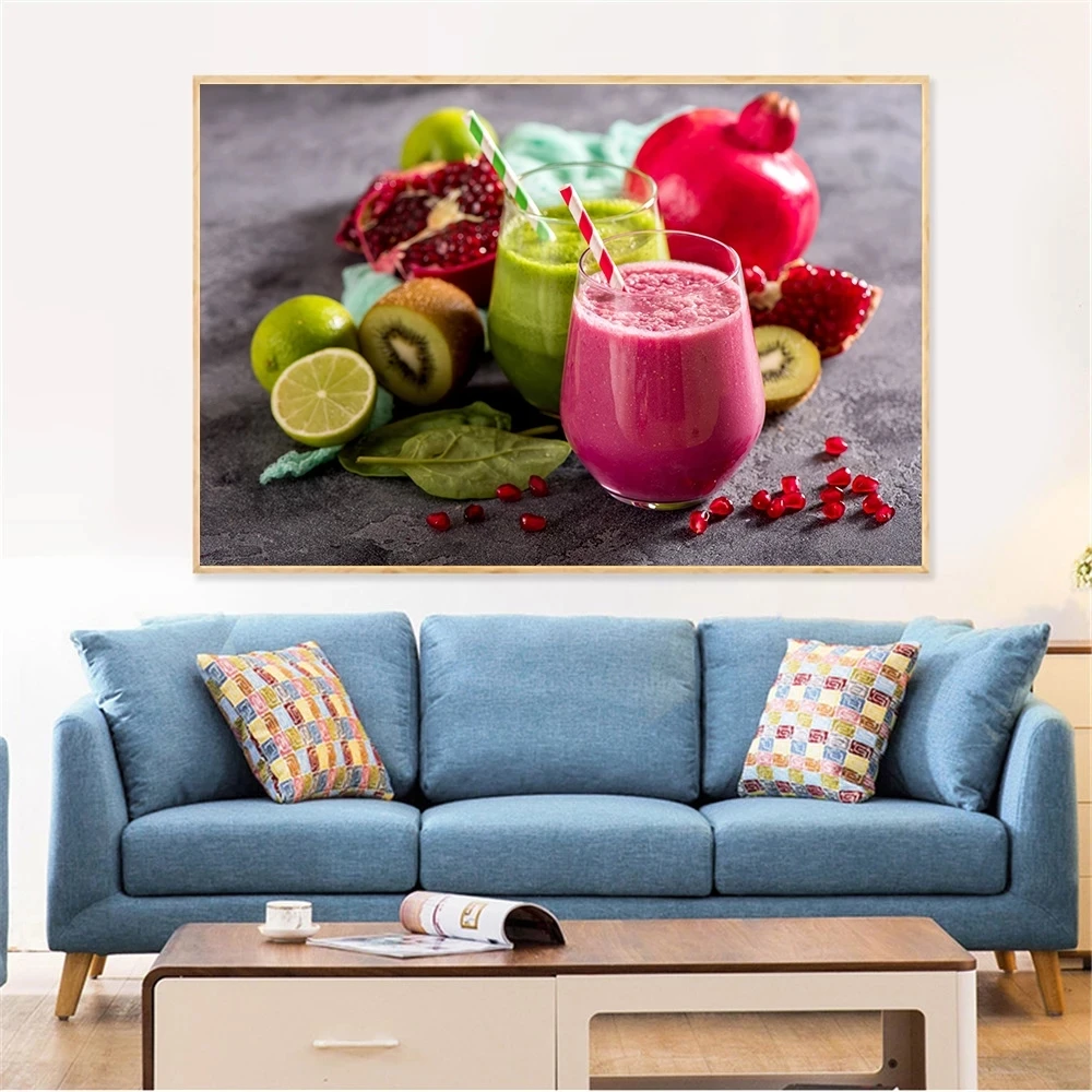 Fruit Juice and Ice Drinks Canvas Printings Modern Wall Art Picture Food Painting Lemon Tea Posters and Prints Kitchen Decor