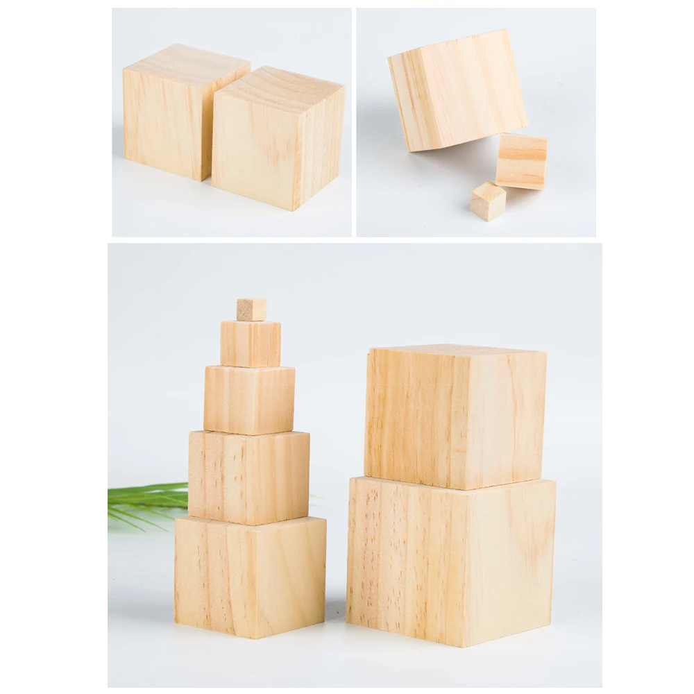 10pcs Natural Wooden Cube Unfinished Blank Building Block Wooden Square Block Summer Decor Puzzle Making Handmade Material