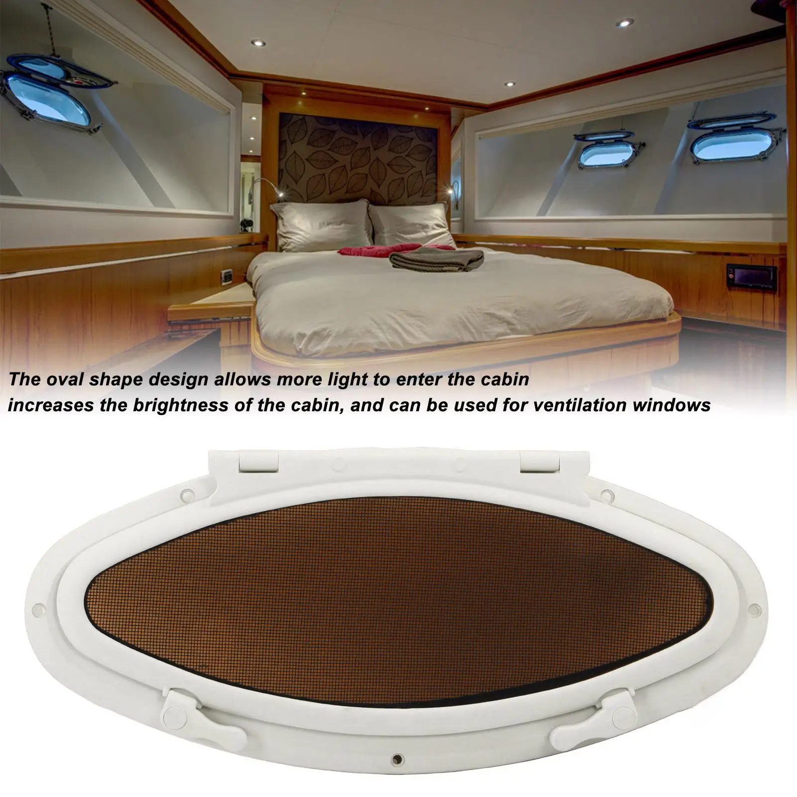 470x210mm Inward Opening Oval Porthole Window Anti UV Waterproof Portlight with Insect Screen for yacht Ships Boat RV