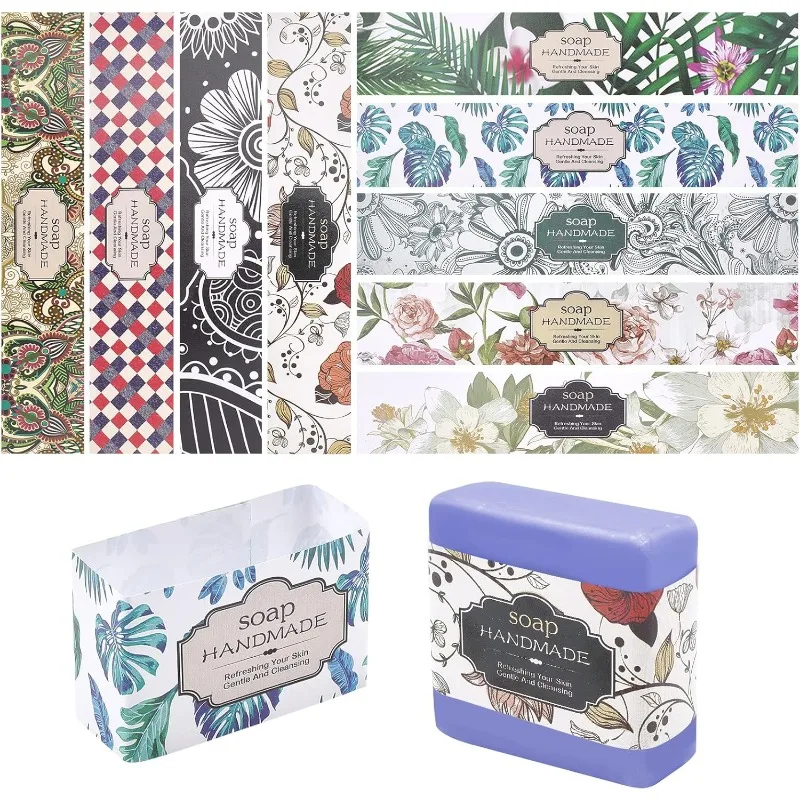 90 stücke Seifen verpackung 9 Stil Blumen wickel Papier band vertikale Seife Papier Tag Seifen hüllen Abdeckungen für Weihnachten hausgemachte Seifens tück