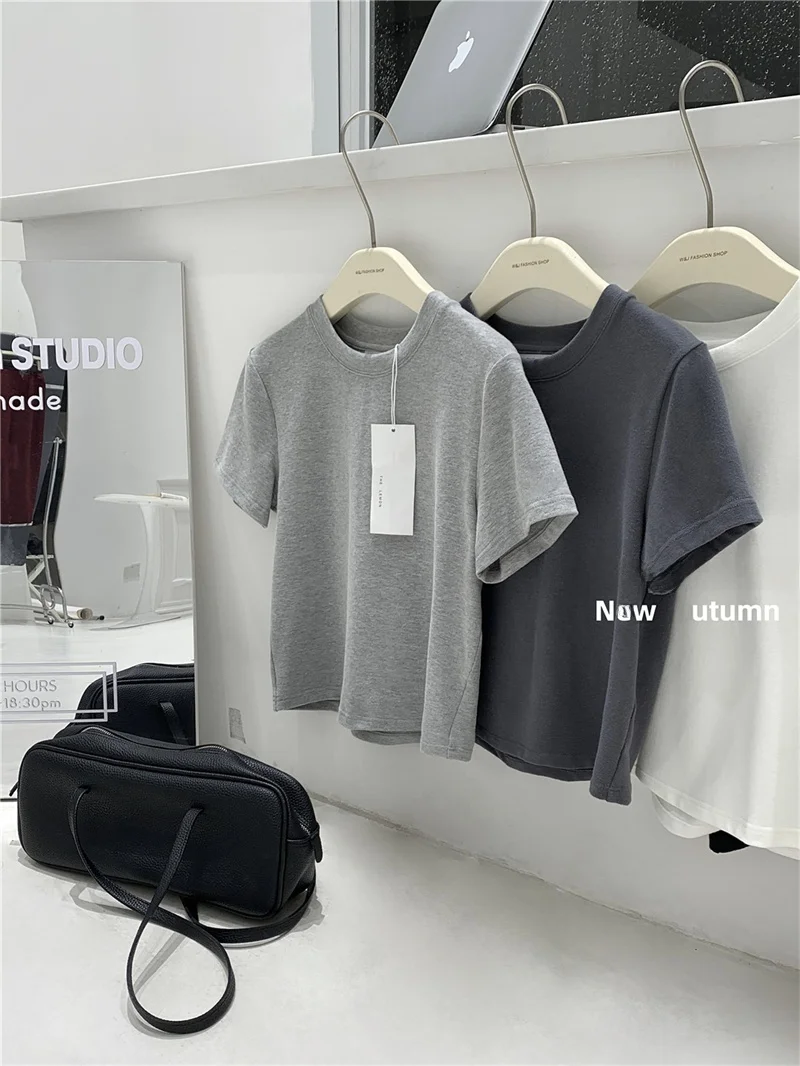 The Lemon Sanding Solid Short sleeve T-shirt Bottoming Shirt Women Trendy Ins Korean Sle Loose Simple Inner wear Top