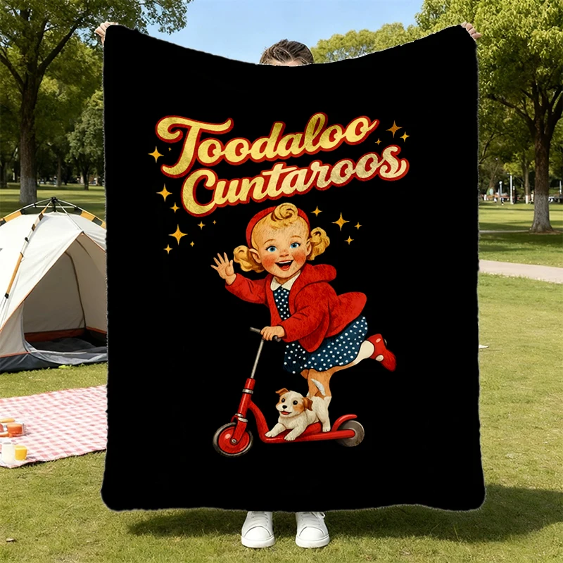 Toodaloo Cuntaroos Retro Scooter Graphic Flannel Blanket, Vintage Style Rude Farewell Flannel Throw