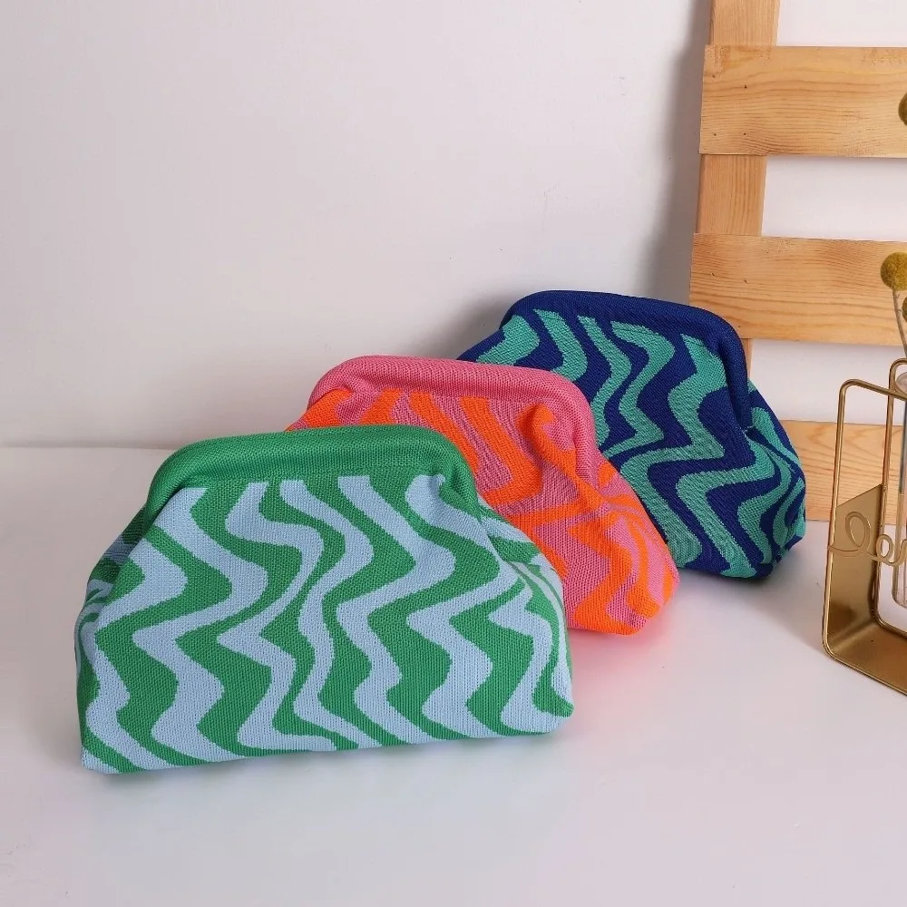 Portable Clip-on Design Makeup Bag Large Capacity Crochet Design Knitted Bag Clutch Bag Women