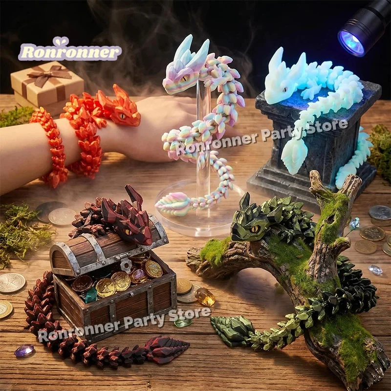 30CM 3D Printing Dragon Aurora Luminous Light Gemstone Animal Action Figure Desktop Decor Birthday Party Decoration Gift