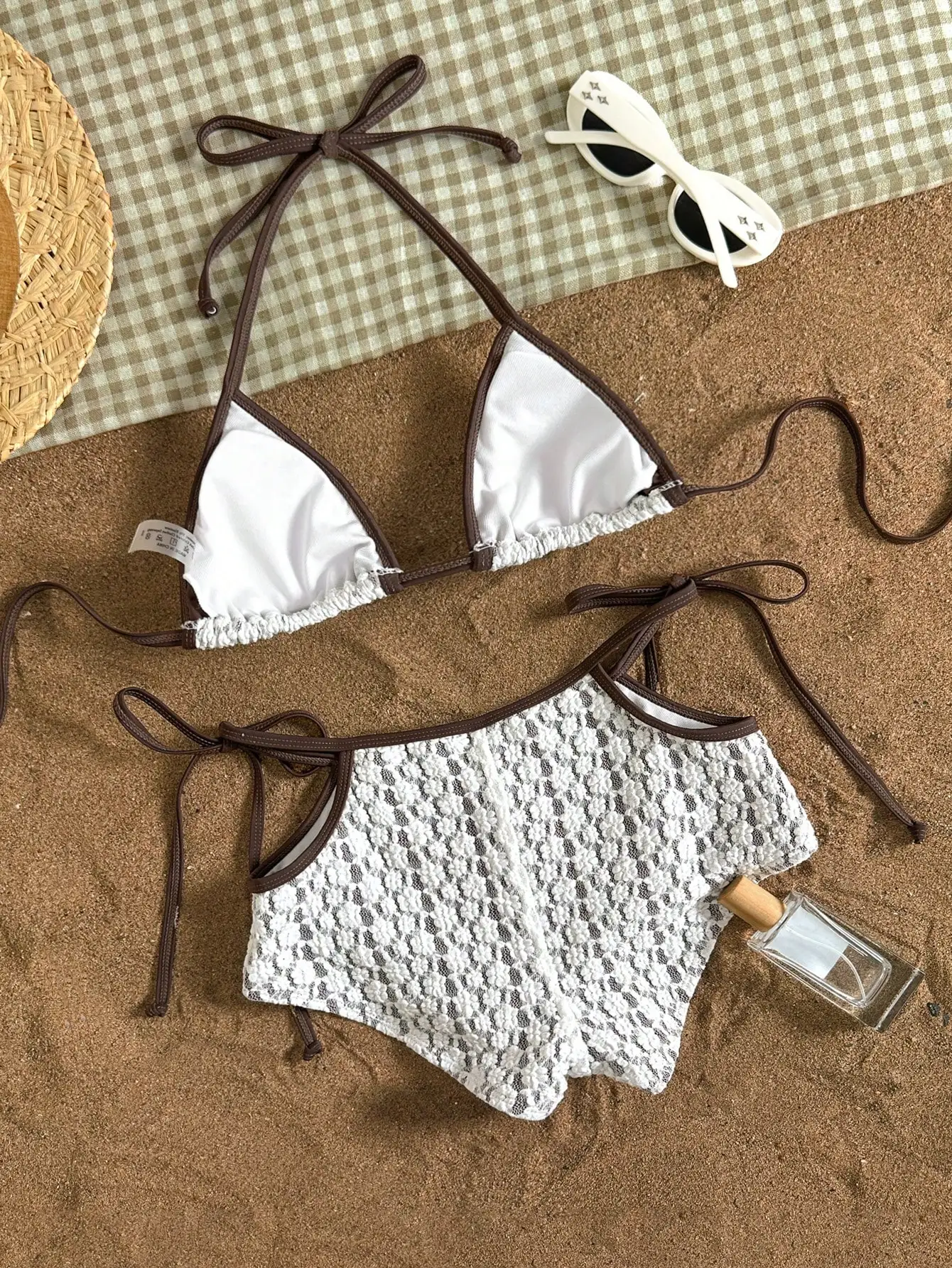 

White Lace Side Tie Bikini Set For Women Beach Swimwear