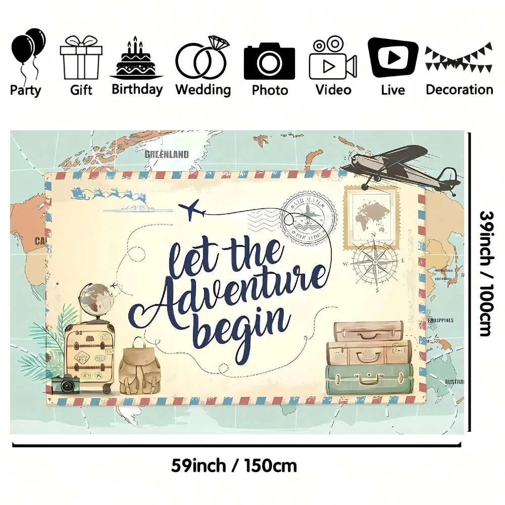 قطعة واحدة من مغامرات المبادئ - خلفيات بوليستر متعددة الاستخدامات للحفلات ذات طابع السفر وتصوير الصور، مع خرائط العالم والطائرة pa #1