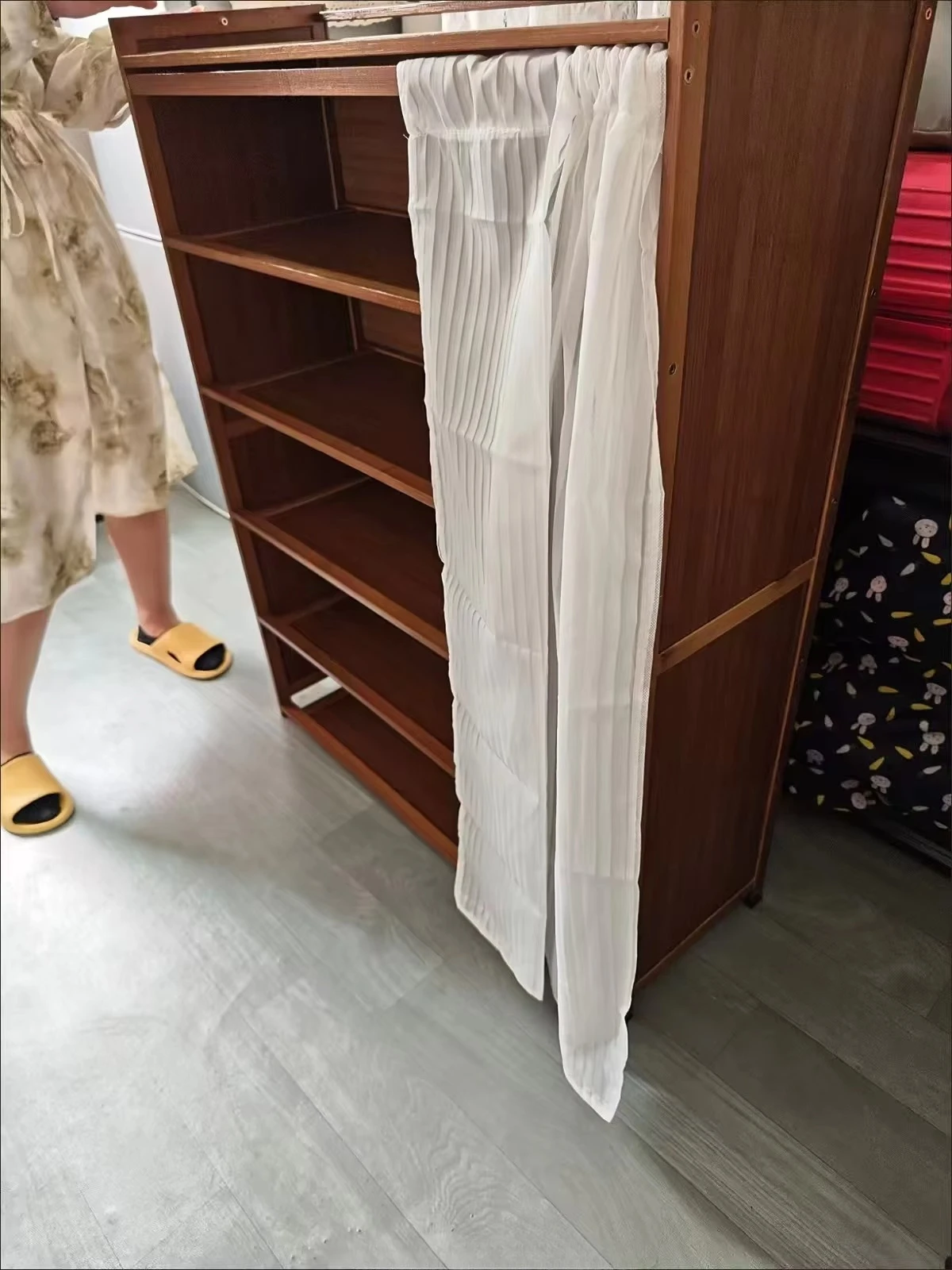 #Large Capacity Modern Bamboo Shoe Rack Multiple Layers Floor Standing Dust-Proof Cabinet for Household Rental Room Shoe Storage