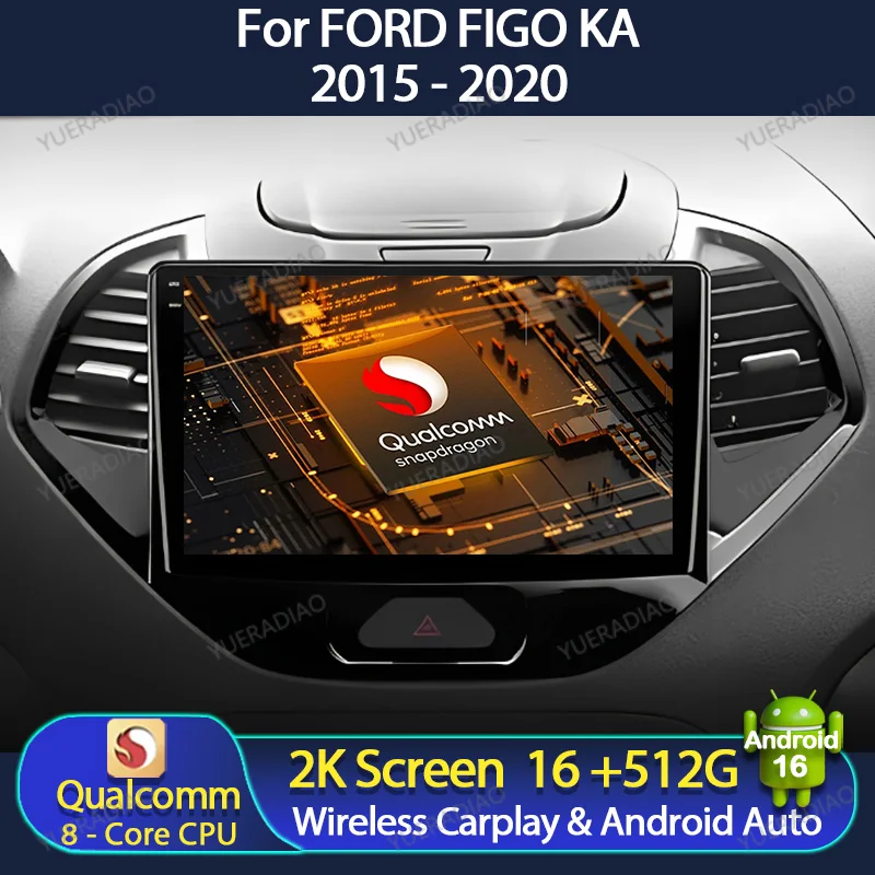 Radio para Auto Android 16 para Ford FIGO KA 2015-2020, BT, Qualcomm, GPS, Navegación, Unidad Principal, 4G LTE, 5G WIFI, 2DIN, QLED, Carplay, Video